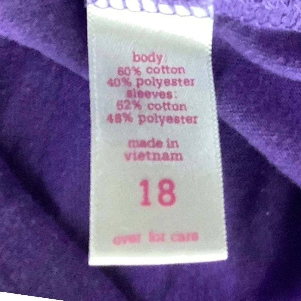 Justice Girls Long Sleeve Purple‎ Shirt Size 18 Sequined Front White Sleeves